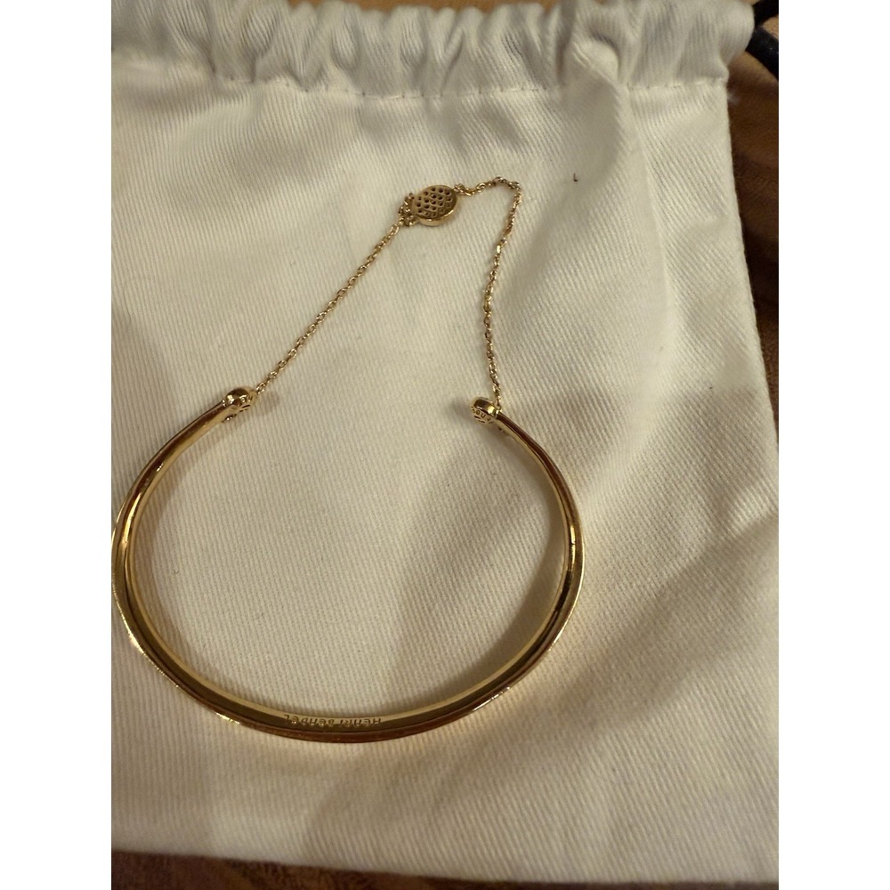 Henri bendel Gold Plated Petite Bangle Bracelet Blue Crystal Charm Safety Clasp - Picture 2 of 6